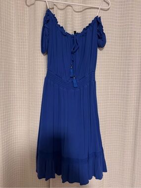 Lulu's Royal Blue Off-Shoulder Tassel Midi Dress